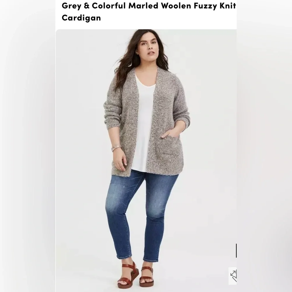 🩶TORRID Gray Marled Fuzzy Wool Knit Cardigan - Picture 4 of 16